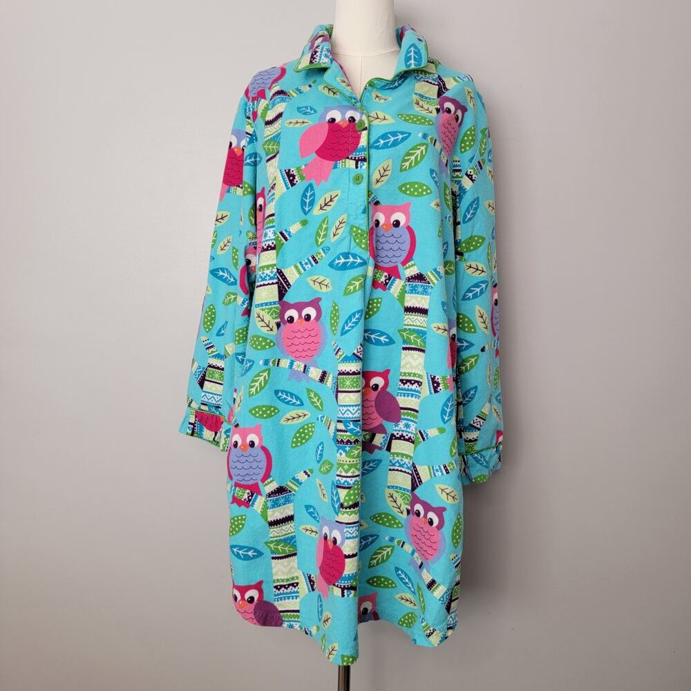 Nick & Nora Owls Flannel Nightgown Sleepwear Pajamas XL 100% Cotton Whimsy Cozy